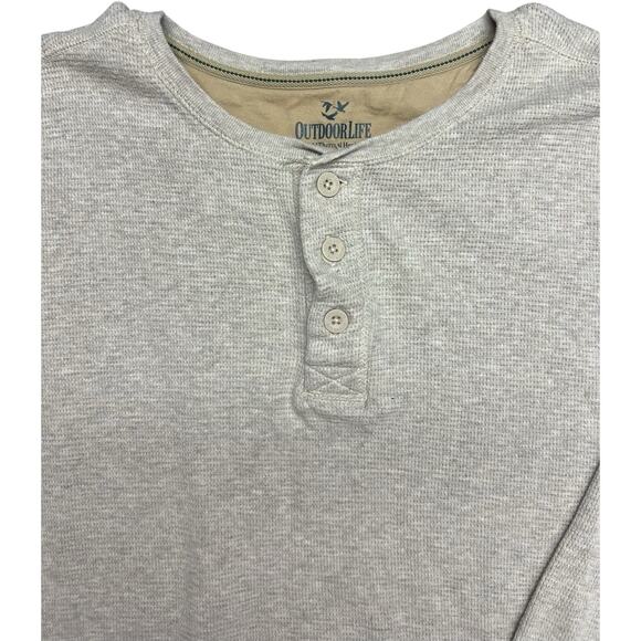 Outdoor Life Mens Waffle Knit Henley Long Sleeve Shirt Size XL Oatmeal Beige - Picture 2 of 10